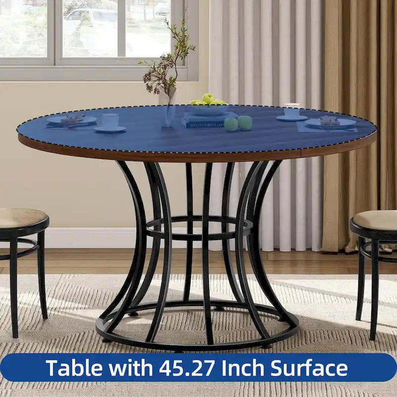 Brown/Black & White/Gold Faux Marble Round Dining Table, Seats 4–6