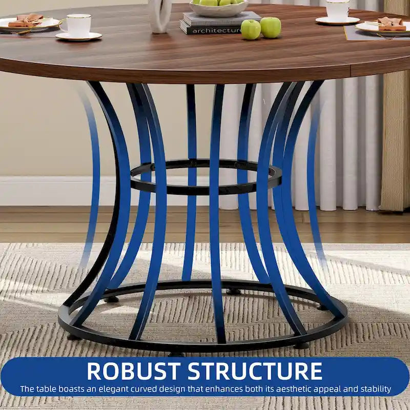 Brown/Black & White/Gold Faux Marble Round Dining Table, Seats 4–6
