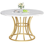 Brown/Black & White/Gold Faux Marble Round Dining Table, Seats 4–6