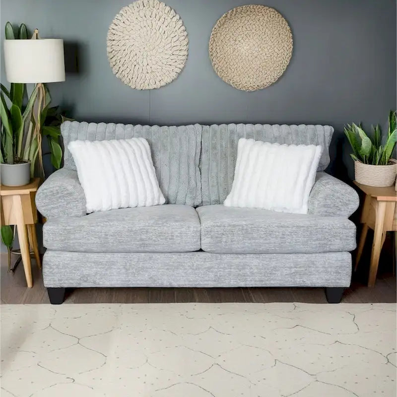 Grey Cord-Textured 2-Piece Sofa and Loveseat Set for 2–3 Seaters