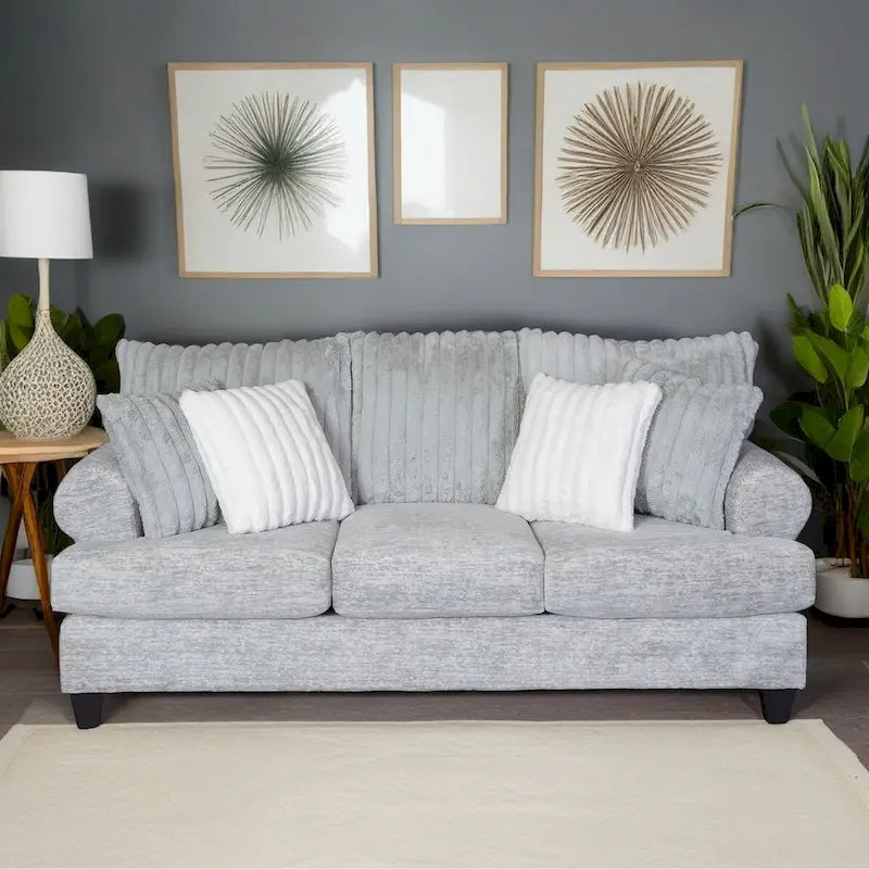 Grey Cord-Textured 2-Piece Sofa and Loveseat Set for 2–3 Seaters