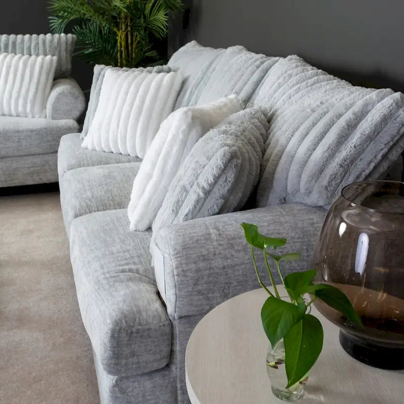 Grey Cord-Textured 2-Piece Sofa and Loveseat Set for 2–3 Seaters
