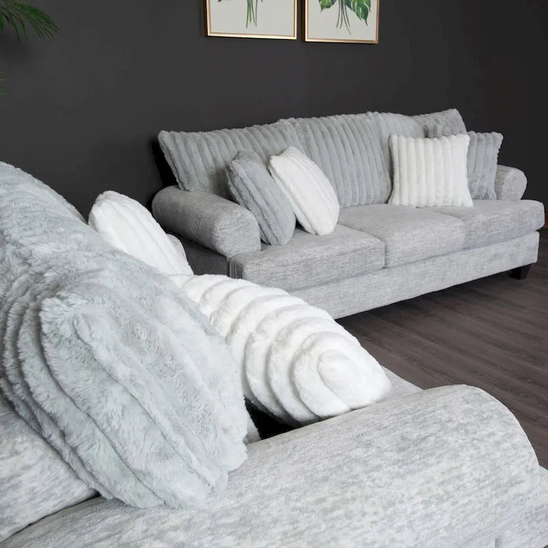 Grey Cord-Textured 2-Piece Sofa and Loveseat Set for 2–3 Seaters