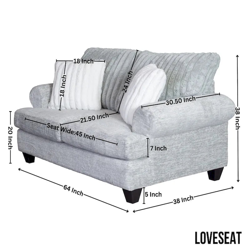 Grey Cord-Textured 2-Piece Sofa and Loveseat Set for 2–3 Seaters