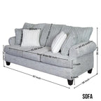 Grey Cord-Textured 2-Piece Sofa and Loveseat Set for 2–3 Seaters