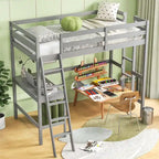 Twin Size Loft Bed with Desk, Shelf & 2 Ladders – White / Espresso / Grey, 1-Person