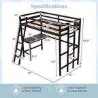 Twin Size Loft Bed with Desk, Shelf & 2 Ladders – White / Espresso / Grey, 1-Person