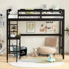 Twin Size Loft Bed with Desk, Shelf & 2 Ladders – White / Espresso / Grey, 1-Person