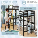 Twin Size Loft Bed with Desk, Shelf & 2 Ladders – White / Espresso / Grey, 1-Person