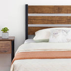 Brown & Black Industrial Platform Bed Frame with Wood Headboard – Full/Twin/Queen, 1–2 Person