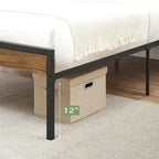 Brown & Black Industrial Platform Bed Frame with Wood Headboard – Full/Twin/Queen, 1–2 Person
