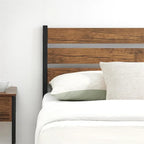 Brown & Black Industrial Platform Bed Frame with Wood Headboard – Full/Twin/Queen, 1–2 Person