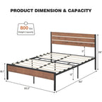 Brown & Black Industrial Platform Bed Frame with Wood Headboard – Full/Twin/Queen, 1–2 Person