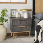 Oak/Black 2-Drawer Nightstand with Metal Legs