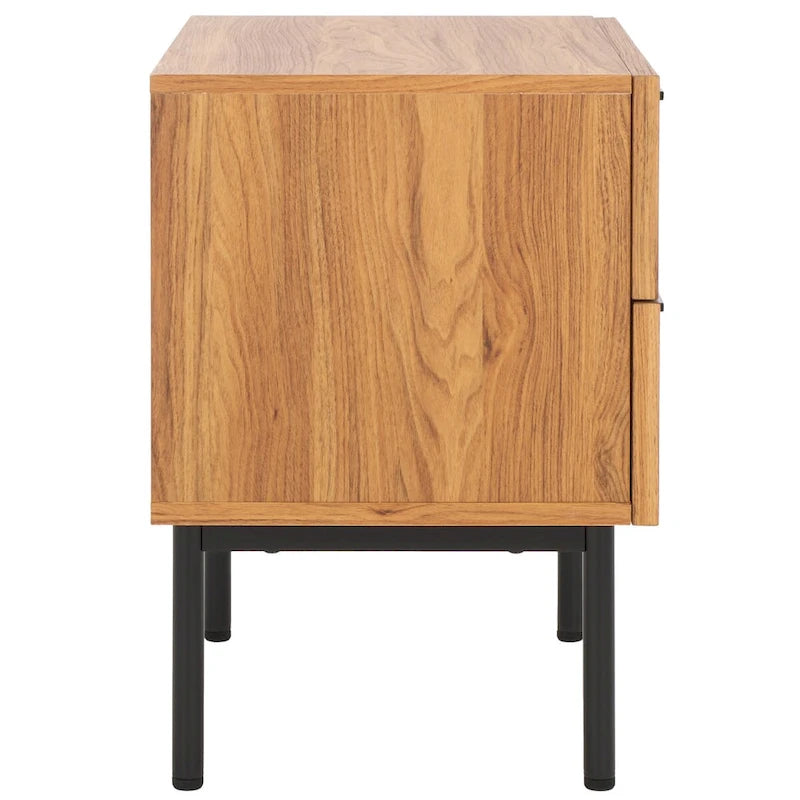 Oak/Black 2-Drawer Nightstand with Metal Legs