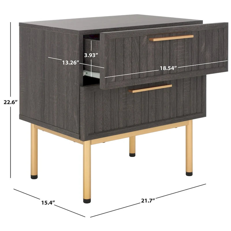 Oak/Black 2-Drawer Nightstand with Metal Legs