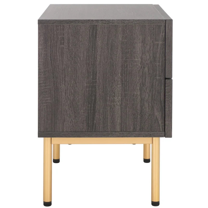 Oak/Black 2-Drawer Nightstand with Metal Legs