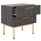 Oak/Black 2-Drawer Nightstand with Metal Legs