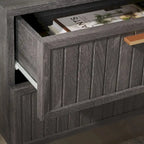 Oak/Black 2-Drawer Nightstand with Metal Legs