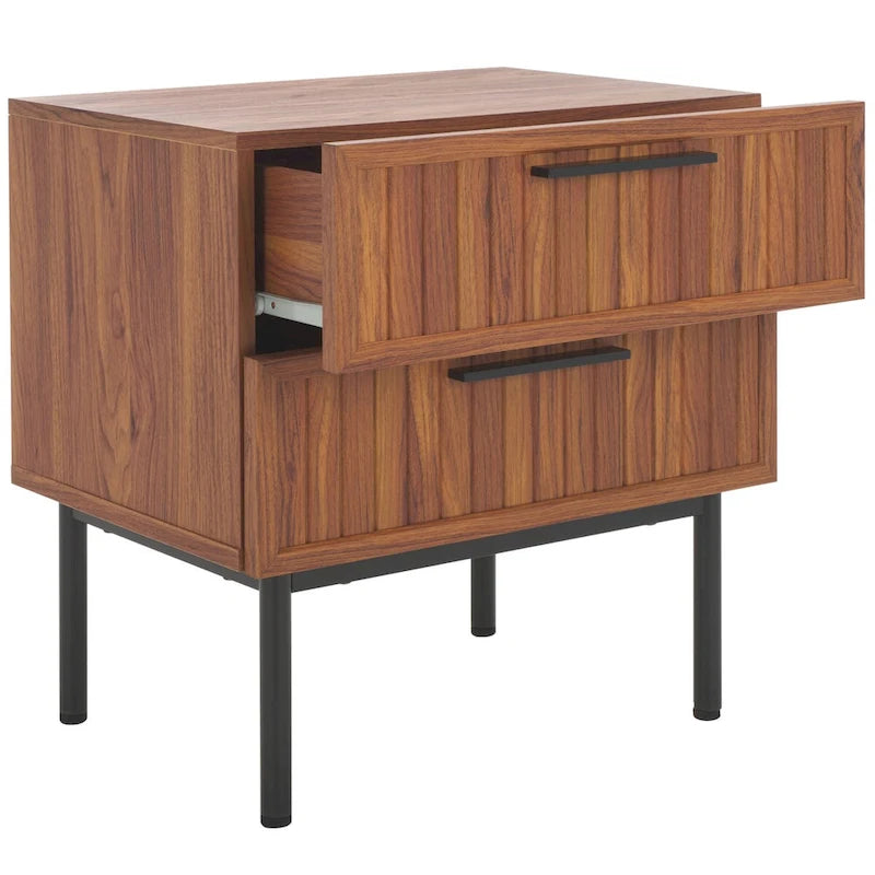 Oak/Black 2-Drawer Nightstand with Metal Legs