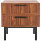 Oak/Black 2-Drawer Nightstand with Metal Legs