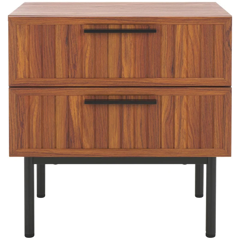 Oak/Black 2-Drawer Nightstand with Metal Legs