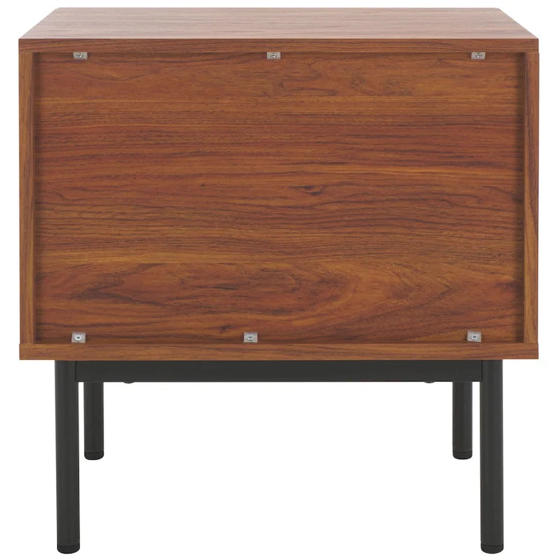 Oak/Black 2-Drawer Nightstand with Metal Legs