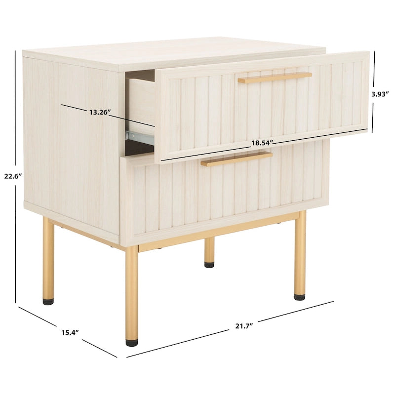 Oak/Black 2-Drawer Nightstand with Metal Legs